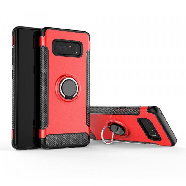 Wholesale Galaxy Note 8 360 Rotating Ring Stand Hybrid Case with Metal Plate (Red)